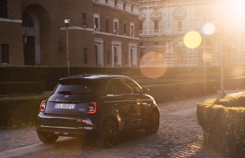 Black Fiat New 500 driving